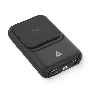 alkaya. | Thor MagSafe kompatible 10.000 mAh Powerbank 3 in1 Induktives laden, Integrierte Kabel und USB Anschlüssen, Schwarz