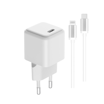 NEXUS Speed Flex Charger Set Universal Kompatibel mit GaN Technologie 20W + USB-C - USB-C Datenkabel, Weiß