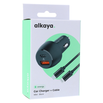 Fast Speed Flex Charger Set KFZ-Ladegerät für Zigarettenanzünder 48W + Datenkabel 1m USB-C - Lightning, Schwarz