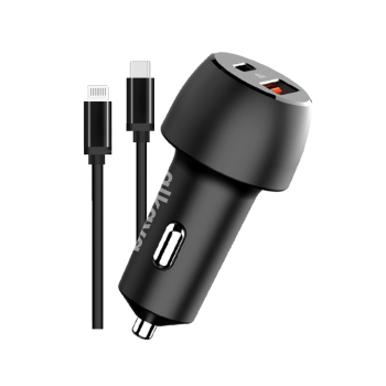 Fast Speed Flex Charger Set KFZ-Ladegerät für Zigarettenanzünder 48W + Datenkabel 1m USB-C - Lightning, Schwarz