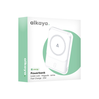 alkaya. | Thor MagSafe kompatible 5.000 mAh Powerbank Slim Induktives Laden + USB-A und USB-C Ports, Weiß