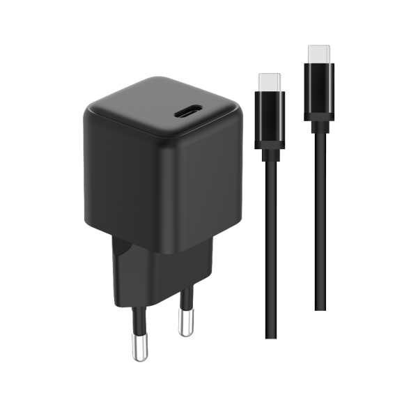 NEXUS Speed Flex Charger Set Universal Kompatibel mit GaN Technologie 20W + USB-C - USB-C Datenkabel, Schwarz
