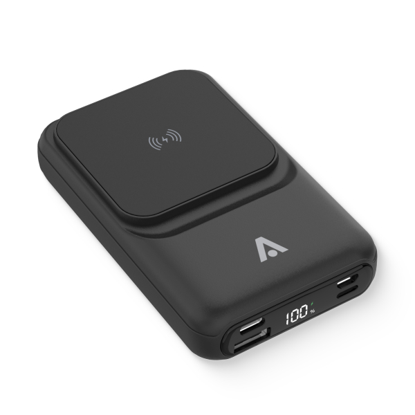 alkaya. | Thor MagSafe kompatible 10.000 mAh Powerbank 3 in1 Induktives laden, Integrierte Kabel und USB Anschlüssen, Schwarz