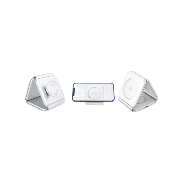 MagSafe kompatible Reise Ladegerät, Faltbar 3 in 1: Handy, Smartwatch und Headset, Weiß