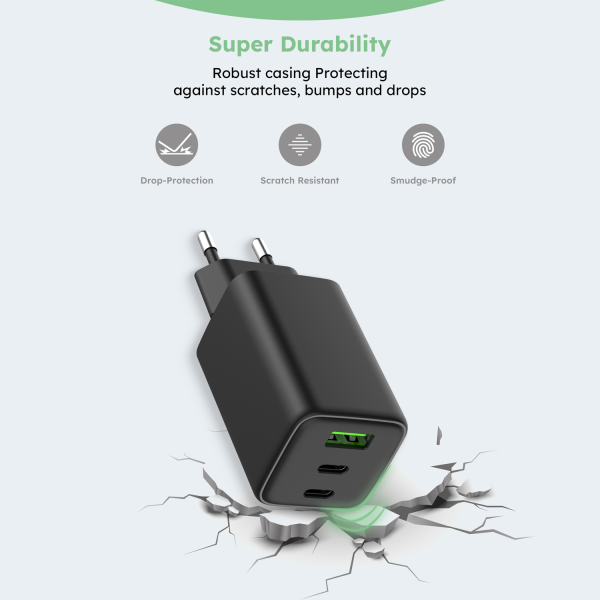 NEXUS-Ladegeräte mit GaN-Technologie 65W 3 Port USB-C+C+A Universal Kompatibilität, Schwarz