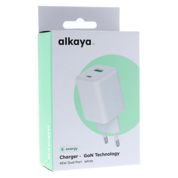 NEXUS-Ladegeräte mit GaN-Technologie 45W 2 Port USB-C+A Universal Kompatibilität, Weiß