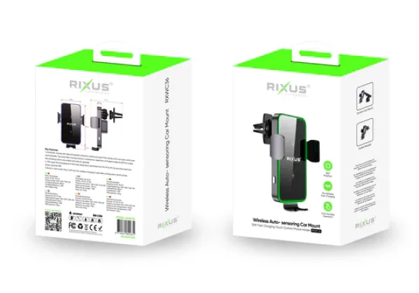 Rixus RXWC36 Kabellose Kfz-Halterung mit automatischer Sensorik, Schwarz